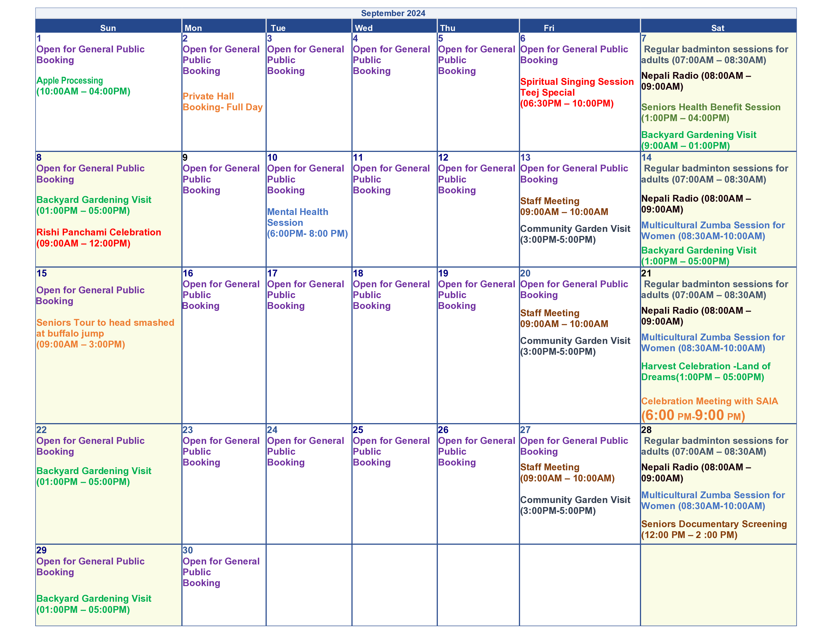 NCSC Activity Calendar