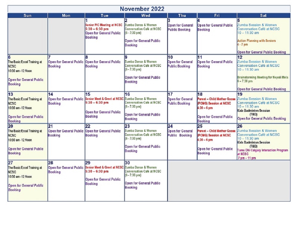 NCSC monthly activity Calendar