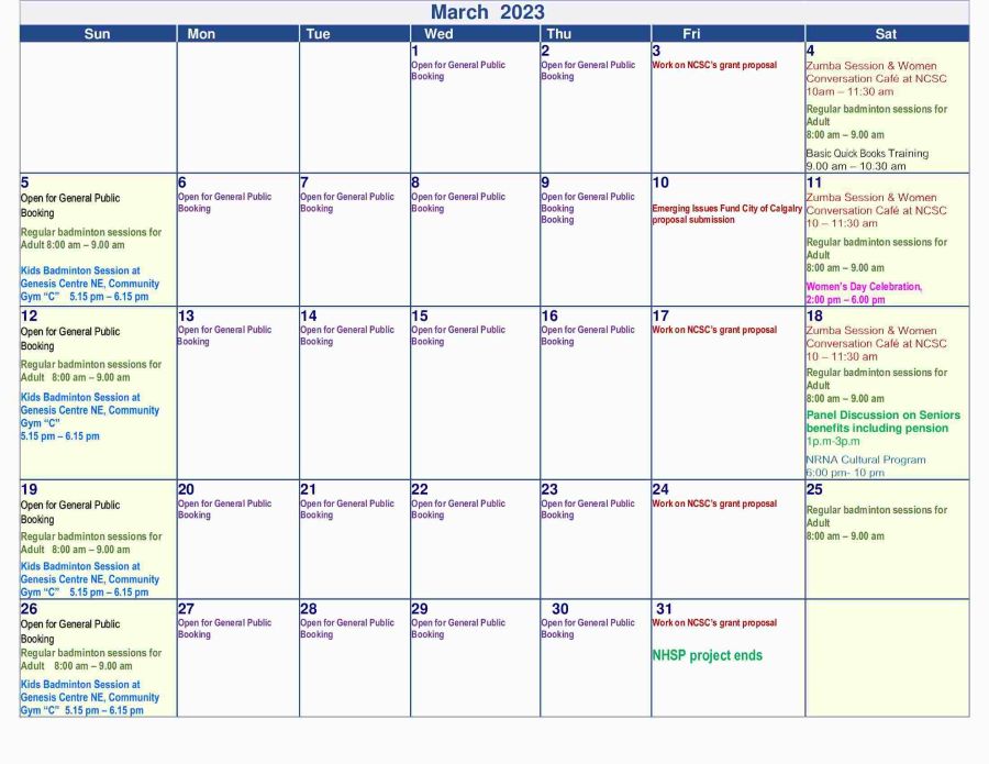 NCSC Activity Calendar