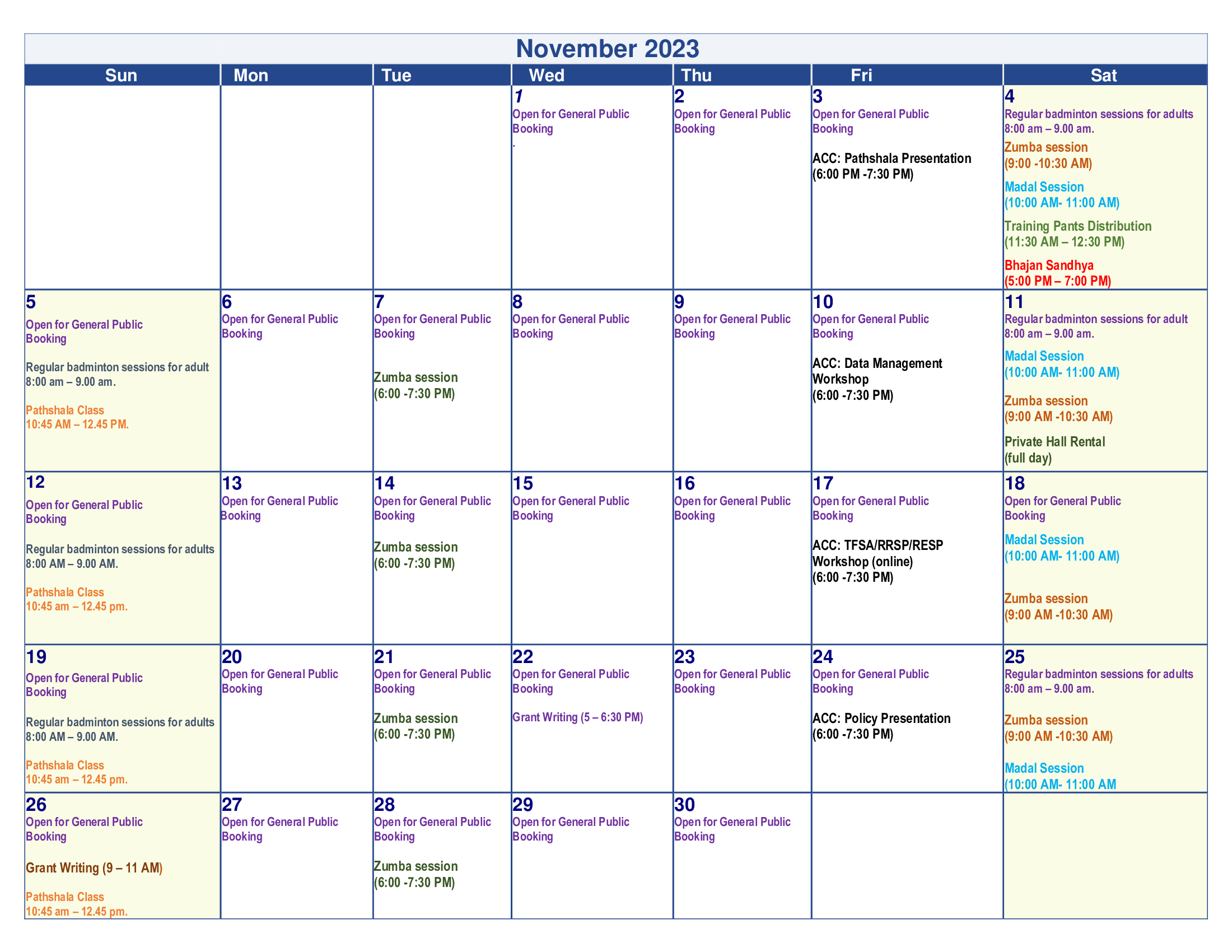 NCSC Activity Calendar